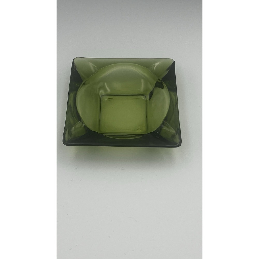 Vintage 60's Or 70's MCM Beautiful Green Glass Square Ashtray Cigar Cigarette